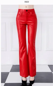Brand de moda de culoare roșie slim din piele Pu pantaloni de iarnă de toamnă de Primăvară de sex feminin de Înaltă Calitate a fost subțire Pantaloni flare F777 dropship