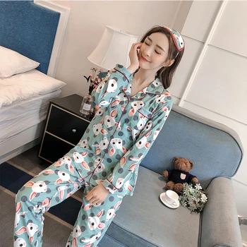 Coreea Proaspete pijama seturi pentru femei din bumbac cu maneca lunga casual pijamale femei pijamale costum de toamna iarna fierbinte de vânzare 2019