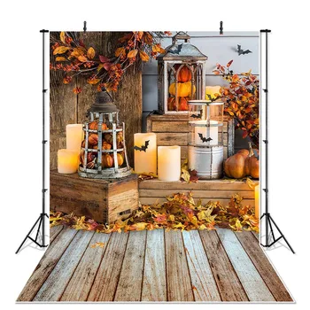 Fotografie fundal de toamnă halloween pumkpin fundal pentru studio foto Arțar frunze de toamna lumânare podea din lemn fundaluri foto