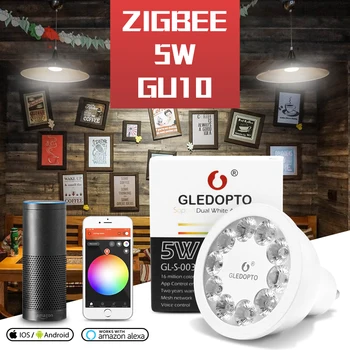 GLEDOPTO fabrica ZIGBEE ZLL 5W RGBWW/CW GU10 LED RGB+dual alb lumina reflectoarelor AC100-240V lucra cu amazon echo plus și ZIGBEE 3.0