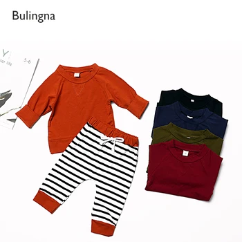 Toamna Copii Baby Boy Top T-shirt, Pantaloni Lungi cu Dungi 2 buc Tinuta Set de Haine de Primăvară 0-24Months