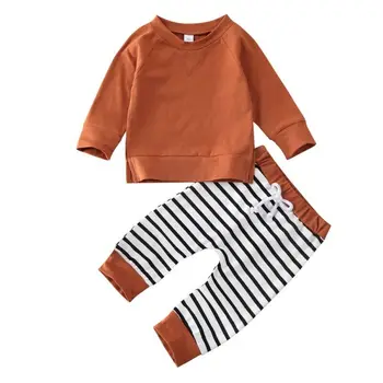 Toamna Copii Baby Boy Top T-shirt, Pantaloni Lungi cu Dungi 2 buc Tinuta Set de Haine de Primăvară 0-24Months