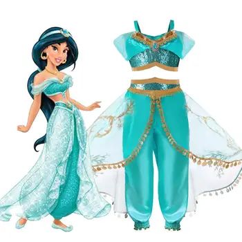 Arabian Princess Aladdin Reflectorizante două bucata set Filmul cosplay Jasmine Costum cu Paiete pentru Copii de Halloween Vestido infantil menina