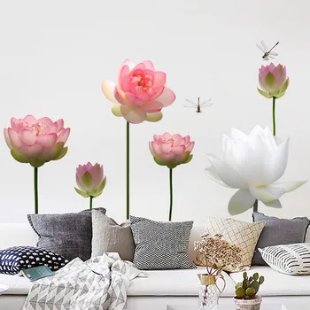 Floare de Lotus Autocolant Perete Libelula Decor Acasă Decalcomanii de Perete rezistent la apa Fundal TV Camera de zi de Decorare DIY Tapet, picturi Murale