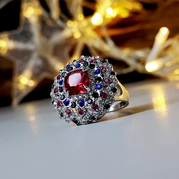 Modă Stil Nou de Crăciun, Noapte Înstelat Roșie de Corindon Inel de Piatră Europene și Americane de Culoare Diamant Bijuterii de nuntă