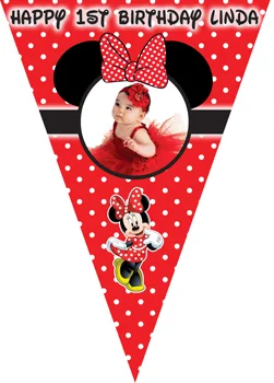 Personalizate Rosu Minnie Mouse zi de Naștere setare fotografie pe fundal, banner, sticla de apa etichete, cupcake toppers, autocolante