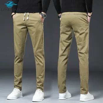 Primavara Toamna Modă De Culoare Solidă Slim Fit De Mari Dimensiuni Pantaloni Barbati Stil Coreean Talie Elastic Direct Business Casual Sălbatice Pantaloni