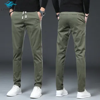 Primavara Toamna Modă De Culoare Solidă Slim Fit De Mari Dimensiuni Pantaloni Barbati Stil Coreean Talie Elastic Direct Business Casual Sălbatice Pantaloni