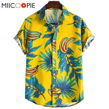 Hawaiian Casual Tricou Bărbați Vară 2020 Maneci Scurte Banana Imprimate Vrac Floral Shirt Mens de Vacanță Vacanță de Îmbrăcăminte Combinezon 5XL