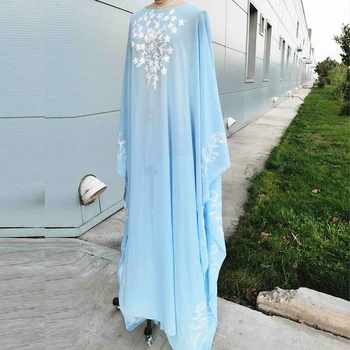 Eid Mubarak Caftan Dubai Abaya Sifon Musulman Rochie Haine Islamice Turcia Maxi Rochii Femei Modeste Caftan Albastru 2020