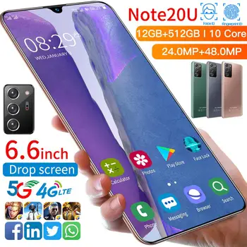 Noi Note20 Telefon Mobil 5000mAh 6.6 Inch HD Ecran Complet cu dublă Carte Dual Standby 12G +512G Mobil 4G de Rețea, GPS, Wifi