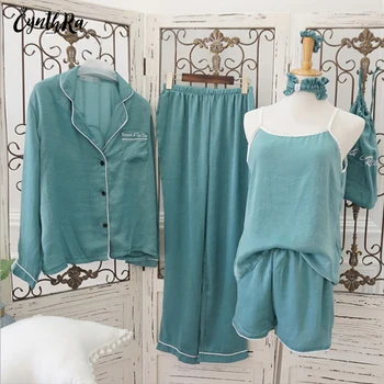 CYNTHRA Femei Pijamas Set de Pijamale-a Făcut Om 7Pcs Mătase Sexy Respirabil Moda de Vara Simplu Culoare Pură Pijamale Homewear