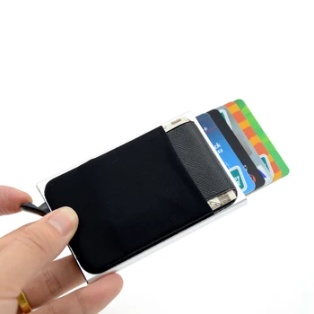 BONAMIE Subțire de Aluminiu Portofel Cu Elasticitate Spate Husă de IDENTITATE al Titularului Cardului de Credit Mini RFID Portofel Automată Pop-up Card Bancar Caz