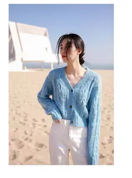 Noi 2020 Toamna Iarna Femei Proaspăt Epocă Dulce Drăguț Cultură Tricotate Cardigan V-neck Solid în Vrac Gol Pulovere Pentru Femei Bluze Haina
