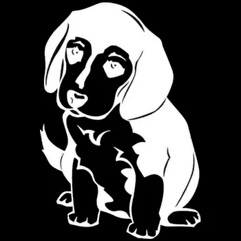 Volkrays Creative Autocolant Auto Beagle Puppy Dog Accesorii Reflectorizante Impermeabil Reflectorizant de Vinil Decal Negru/Argintiu,14cm*9cm