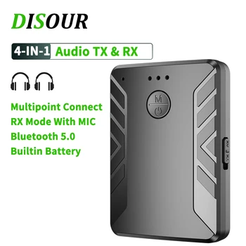 4 ÎN 1 Multipunct Bluetooth Audio 5.0 Transmițător Receptor TV Pentru PC, Conectați 2 Căști Stereo de 3,5 mm Adaptor Wireless Cu MICROFON