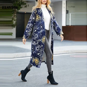 Moda Nou Slim Print cu Maneci Lungi Palton-top Toamna Iarna Casual Butonul Cardigan Strat Elegante Plus Dimensiune Birou Doamnă Haina Rever