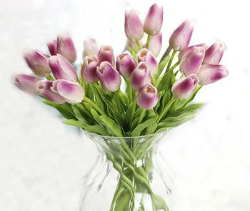 24buc/lot PU de Înaltă Calitate Lalele Flori Artificiale Nunta Acasă Decorative Flori de Casa Flori Decor 8 Culoare (Vaza)