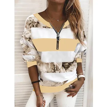 Dungă Leopard de Imprimare Topuri Largi Toamna Haine pentru Femei V-gât cu Fermoar Tricou Supradimensionat Streetwear Pulover Hoodie de sex Feminin Sudaderas