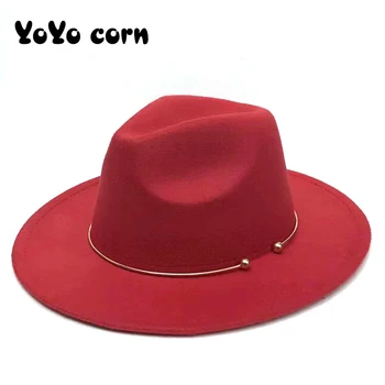 YOYOCORN Lână Fedora Cald Jazz Pălărie Chapeau Femme feutre Panaman pălărie de Fetru Femei Pălării Fedora cu Perle Curea Vintage Trilby Capace