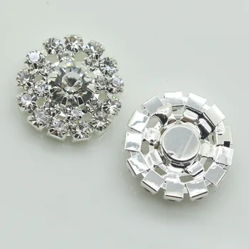 Argint 50pc 20mm Plat rotund înapoi cristal butonul Argint îmbrăcăminte catarama invitatii de nunta stras decorare butoane