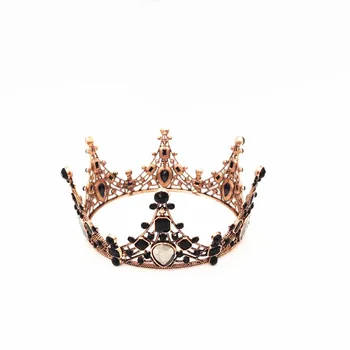 Baroc, Vintage Negru Stras Margele Coroana Rotunda Nunta Accesorii De Par Cristal De Lux Regina King Coroane Fata De Bijuterii