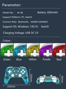 Bluetooth WirelessTransparent Controler baterie Reîncărcabilă Gamepad Pentru Nintendo Comutator/WINDOWS PC Cu ST6 Axe Giroscop Activat