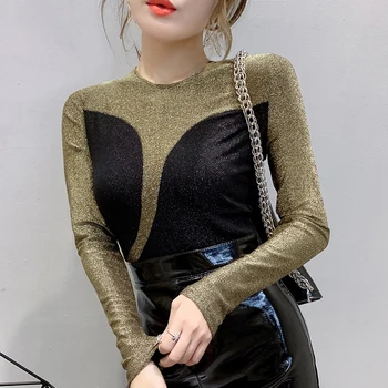 Haine Coreene 2021 Office Cu Maneca Lunga Top Solid O-Gât Silm Tricou Femei De Îmbrăcăminte Negru Femei, Tricou Harajuku Plus Dimensiune 7301 50