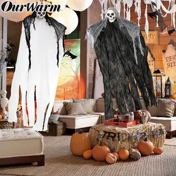 OurWarm Alb Negru Groază Halloween Agățat Fantomă Decor De Halloween Decor În Aer Liber Casă Bântuită De Evacuare De Groază Elemente De Recuzită