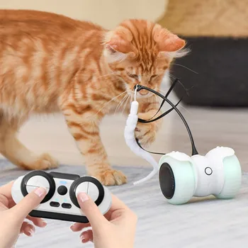 Animal de casă Pisică Electrice Inteligente Echilibru Luminoasă cu Led-uri de Control de la Distanță Masina Amuzant Jucărie Pisica Gri cu Pene (Baterie cu litiu, Capacitatea de 300ma)