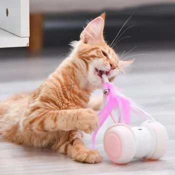 Animal de casă Pisică Electrice Inteligente Echilibru Luminoasă cu Led-uri de Control de la Distanță Masina Amuzant Jucărie Pisica Gri cu Pene (Baterie cu litiu, Capacitatea de 300ma)