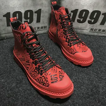Mens bocanci de armată Casual, cizme glezna Mare Sus Pantofi de Piele de sex Masculin ROȘU Hip hop graffiti militare cizme adidas Pantofi MM-89