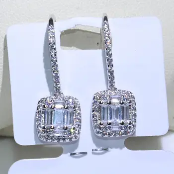 Bijuterii de lux Stralucind de Vânzare de Top Argint 925 T Prințesă Tăiat 5A Cubic Zirconia Femei Cârlig Cercel Pentru Fata Cadou