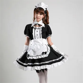 Akihabara Cosplay Costum de servitoare franceză Sexy Fete Drăguț Negru Lolita Rochie Uniformă Lolita Școală tul Costum de Halloween pentru Femei