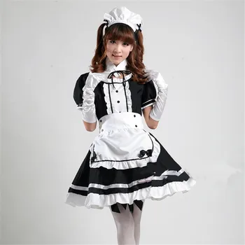 Akihabara Cosplay Costum de servitoare franceză Sexy Fete Drăguț Negru Lolita Rochie Uniformă Lolita Școală tul Costum de Halloween pentru Femei