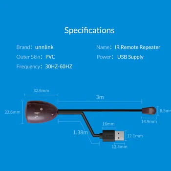 Unnlink IR Cablu prelungitor 3m Lungime Cablu Infraroșu Extender IR Control de la Distanță 5V USB de Alimentare pentru Smart Android LED TV MI Box3