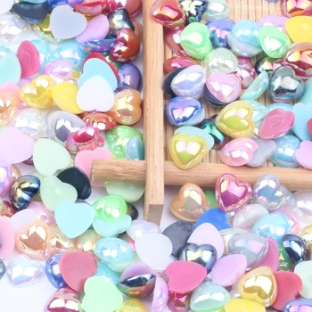 Jumătate Perle Flatback Imitație Forma de Inima 8mm 2000pcs AB Culori Lipici Pe Margele de Rasina Pentru Unghii Bijuterii DIY Meserii Decor
