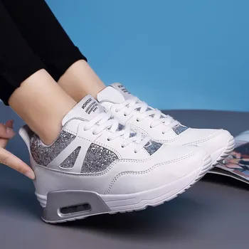 Noi Toamna anului 2020 Moda Înălțime Creștere Femei Adidași Femei Paiete Dantelă-up Casual Pantofi Respirabil Pantofi de Mers pe jos