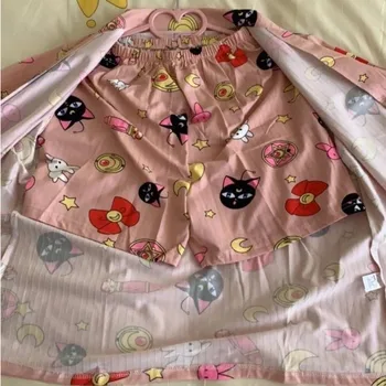 Femei Cu Dungi Din Bumbac Pijama Set 2 Bucati Desene Animate Sailor Moon Imprimare Pijamale Costum Drăguț Sleepwear Mâneci Scurte Kawaii Homewear