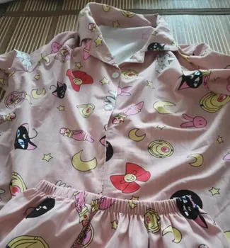 Femei Cu Dungi Din Bumbac Pijama Set 2 Bucati Desene Animate Sailor Moon Imprimare Pijamale Costum Drăguț Sleepwear Mâneci Scurte Kawaii Homewear