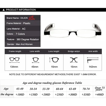 DL7 Portabil Moda Pliere Ochelari de Citit Rotație Bărbați Incasabil Presbyopic Ochelari 1.0 1.5 2.0 2.5 3.0 3.5 4.0