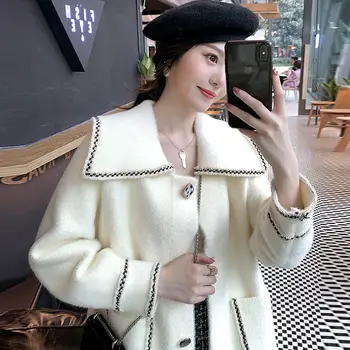 Imitație de blană de Nurcă de Catifea de Iarna pentru Femei Mantou pentru Femei Haină de Lână Femei Mediu-Lungime Vrac 2020 Stil Nou