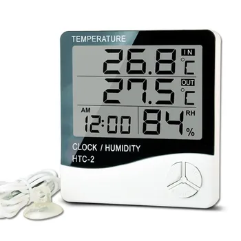 HTC-2 LCD Digital al Temperaturii Metru Umiditate Interioară în aer liber Higrometru Termometru cu Statie Meteo Cu Ceas