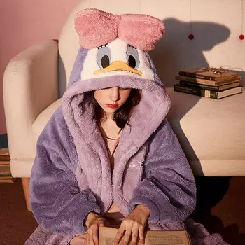 Nouă Femei Haine De Iarna Cald Fleece Coral Camasa De Noapte, Pijamale Desene Animate Drăguț Daisy Duck Pijama Homewear De Sex Feminin Pijamale, Haine De Acasă