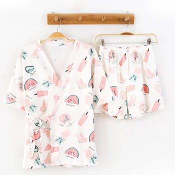 KISBINI Vară Mâneci Scurte Set de Pijama Pentru Femei 2 BUC Stil Japonez Bumbac Top+pantaloni Scurți, Pijamale Femei Homewear Femei Pijamale