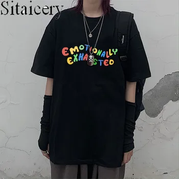 Femei tricou Hip Hop Scrisoare Goth Negru Topuri Si Tricouri Strada Imprimare Stil Punk Vegan O-gât Dropshipping Vintage Tricou Femei