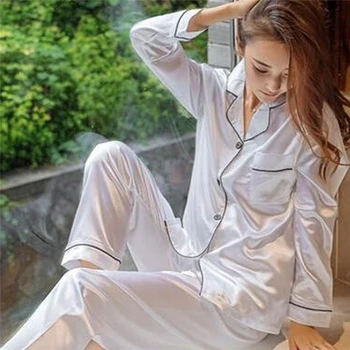 Femei Faux Mătase Seturi de Pijama Satin Pijama Sleepwear Lung/Scurt Maneca Dimensiune Mare Moda Pijamale Pentru Fete Pijamale Noi 2021 PIJAMALE