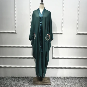 Plus Dimensiune Lung Kimono Mujer 2020 Abaya Femeile Musulmane Broderii Florale Șifon Mesh Cardigan Bluza Roupa Feminina Camisas Mujer