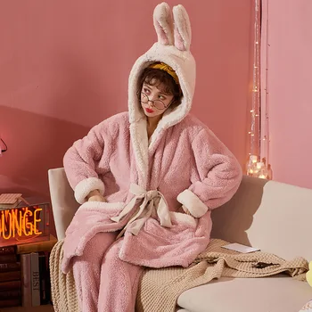 NIGHTWA 2020 Iarna Cald Îngroșa Halatul de Flanelă Maneca Lunga, Pijamale Femeie de Desene animate Drăguț Animal de Agrement Gros Pijamale Pijamale