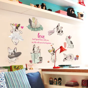 Desene animate Minunat Bulldog Autocolante de Perete pentru Camera Copii Câini Amuzant Decor Acasă de Artă Vinil PVC Decor Cameră Animale Decalcomanii de Perete